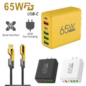 65W USB C Fast Wall Charger Block US Plug & 4in1 Fast charging cable For Samsung - Picture 1 of 28