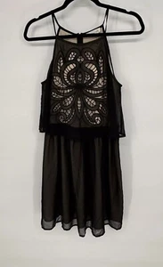 Sugar Lips Womens Black Chiffon/Lace Detail Sleeveless Dress Size Medium - Picture 1 of 12
