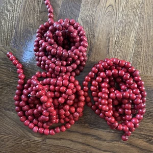 27 Ft Vintage Cranberry Red Wood Bead String Garland Country Christmas Decor EUC - Picture 1 of 1