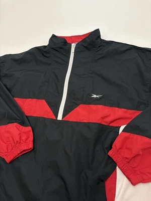 VTG 90s Reebok Windbreaker 1/4 Zip Pullover Red Black White SZ XL  - Image 1 of 4