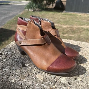 Naot Lucky Stiefeletten braun Leder runde Spitze Reißverschluss Blockabsatz Größe EU39 US 8 - Bild 1 von 9