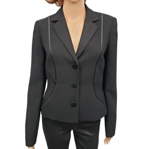 NWT Calvin Klein Blazer Jacket Size 4 Black Piping Notch Lapel 3 Button - Picture 1 of 14