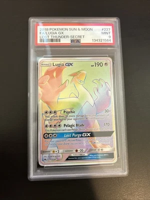PSA 9 MINT Lugia GX 227/214 Rainbow Secret Rare 2018 Lost Thunder Pokemon Card - Image 1 of 2