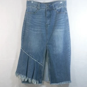 Luxe Moda Denim Distressed ausgefranster Saum Midirock 12 - Bild 1 von 6