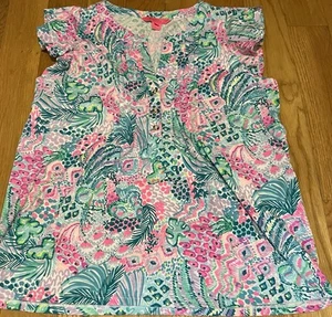 Lily Pulitzer Top Short Sleeve Sz Small Tank Top Women's Pink Floral Print Green - Picture 1 of 7