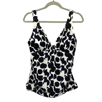 DKNY Tankini Top Mujer Talla XL Cuello en V Volantes Blanco Negro Patrón Traje de Baño Foto 1 de 4