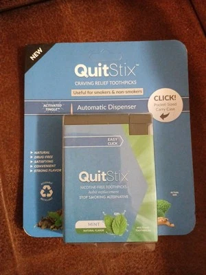 Estuche de bolsillo dispensador automático sabor menta palillos de dientes alivio antojo QuitStix Foto 1 de 2