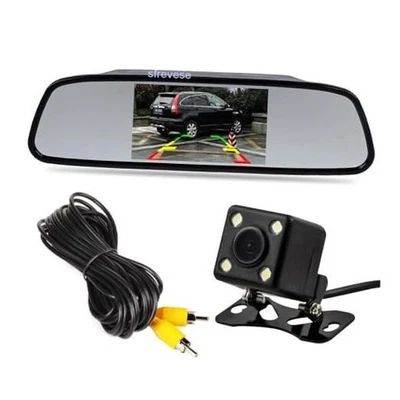 4.3" TFT LCD Car Rear View Mirror Monitor Kit + Waterproof 4LED Backup Reverse  - Image 1 of 4