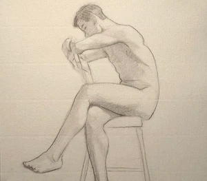 Edward Hopper Vintage Male Nude Drawing Old Master Academic American - Picture 1 of 5