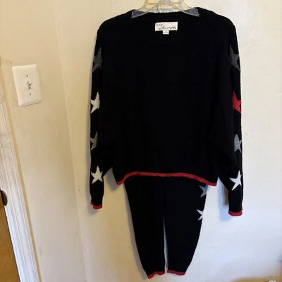 Vintage Havana Women’s Sweater & Knit Joggers Set Back Color With Stars Size S  - Image 1 of 4
