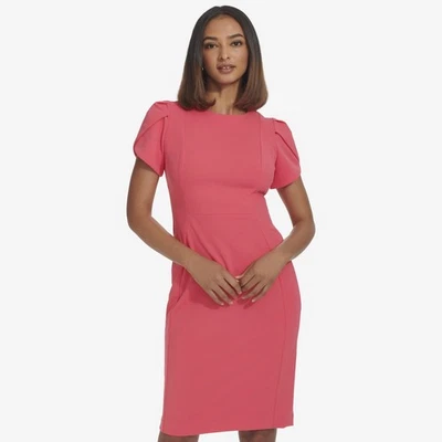 Vestido vaquero Andrew Marc manga tulipán para mujer rosa cuello redondo hasta la rodilla talla 8 nuevo con etiquetas Foto 1 de 4