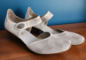 Rieker Mirjam Size 40 9 White Leather Block Heel Ankle Strap Almond Toe Shoes - Picture 1 of 10