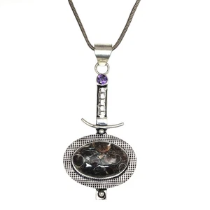 Turtella Jasper Amethyst Gemstone Mother's Day Silver Jewelry Pendant 2.75" - Picture 1 of 11