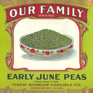 Our Family Brand Early June Peas Art Print Vintage Produce Label Art Vegetables - Picture 1 of 1