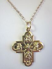 Gold Plated Five Way Medal Cross 1 1/8" Pendant Necklace 20" Chain