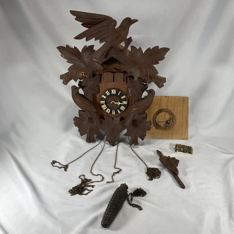 Vintage German Wood Cuckoo Clock Germany Thorens Auf Wiedershen Parts/Repair Cover