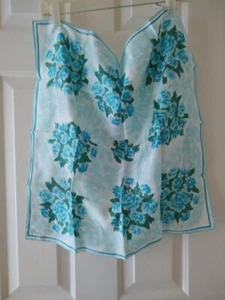 Vintage Scarf by Vera 100% Acetate Made in Japan Blue Flowers 22x22" - Picture 1 of 2