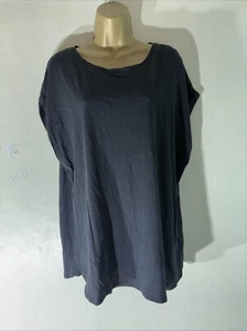 Womens M&Co Plus Size Uk 20 Black Cap Sleeve Crew Neck Casual Jersey T-shirt - Picture 1 of 6