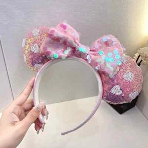 Minnie Mouse ears pink sequins bow Headband - Picture 1 of 3