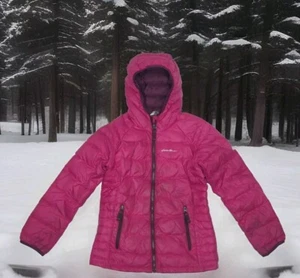Eddie Bauer First Ascent Quilted Hood Down Puffer Winter Jacket Girl Kid Small 8 - Picture 1 of 6