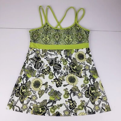 Prana Top Women Small Green White Floral Sleeveless Shelf Bra Stretch Knit Top - Image 1 of 4