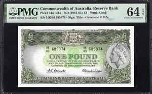 Australia 1 One Pound P34a R34 1961-65 Coombs Wilson PMG64 Choice UNC EPQ QUEEN - Picture 1 of 2