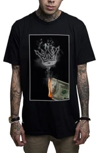 Mafioso Money to Burn Crown Fire Hundred Dollar Bills Urban Ink Men's Tee Shirt - Picture 1 of 3