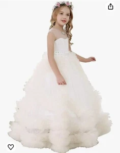 Bow Dream Rhinestone Tulle Girls Pageant Ball Gowns Princess Dress - Picture 1 of 3