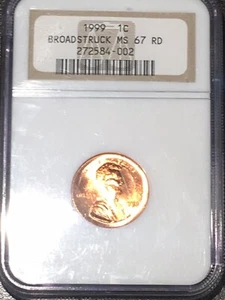 1999-P 1C NGC MS67RD Broadstruck Mint Error - RicksCafeAmerican.com - Picture 1 of 12