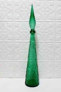 Genie Bottle Empoli Glass Forest Green Wax Bamboo Drip W/Stopper 22.5" Italy - Picture 1 of 8