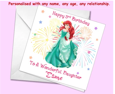 Personalised Girls Birthday Card Daughter Granddaughter Niece 3rd 4th 5th Ariel - Image 1 of 4