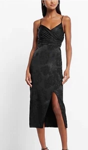 New Express Floral Jacquard V-Neck Wrap Midi Dress Size 10 LBD Date Night - Picture 1 of 13