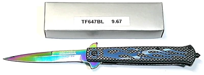 TAC FORCE BLUE FLAME ASSISTED OPENING RAINBOW BLADE STILETTO KNIFE TF647BL - Image 1 of 4