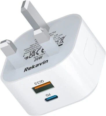 USB and Type C Power Adapter UK 3 Pin Plug 1A/12V/20W Fast Phone Wall Charger - Image 1 of 4