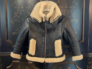 $1,490 MACKAGE CALAN Sheepskin Bomber Jacket With Removable Collar | Black | 8 - Picture 1 of 15