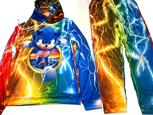 Sonic Hedgehog Boys Size Large Long Sleeve Hoodie and Pants Track Suit Colorful - Picture 1 of 13