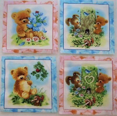 Baby Bunny Teddy Pink Blue Giordano Fabric 5" quilt block  squares quilting - Image 1 of 4