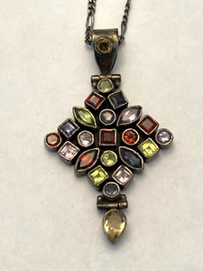 Vintage marked made Italy 925 silver and multi gemstone necklace 20" - Picture 1 of 14
