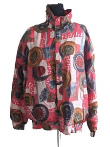 Vintage 90's FUDA Jacket Women's Medium Multicolor Silk Bomber Shoulder Pads Zip - Picture 1 of 5