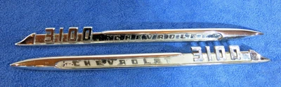 PAIR 1956 CHEVROLET TRUCK 3100 FENDER SPEAR EMBLEM TRIM NAMEPLATES 3717473 (4) - Image 1 of 4