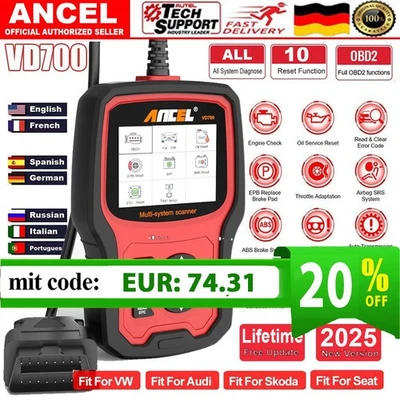 2025 Ancel VD700 Pro Profi KFZ Diagnosegerät Auto OBD2 Scanner EPB DPF Für VAG - Bild 1 von 4
