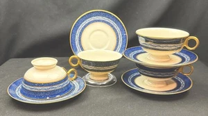 Set of 4 Theodore Haviland Mosaic in COBALT Blue~Tea Cups and Saucers (a) - Picture 1 of 12