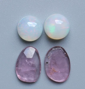Opal & Tourmaline Rose Cut Gemstone Natural Rose Cut Faceted & Cabs Set 7To10MM - Picture 1 of 9