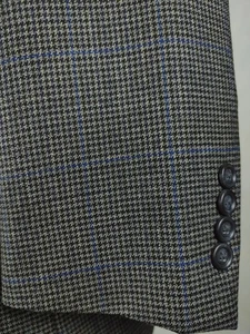 Jos A Bank 38/40L Charcoal Gray Sport Coat Houndstooth Blue Check Blazer Jacket - Picture 1 of 11