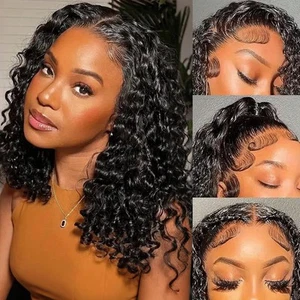 Curly Bob Wig Human Hair 13x4 Deep Wave HD Lace Front Wigs Human Hair 200% De... - Picture 1 of 8