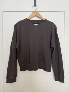Madewell Boxy Top Womens Sz M Brown Waffle Knit V Neck Long Sleeve Casual - Picture 1 of 12