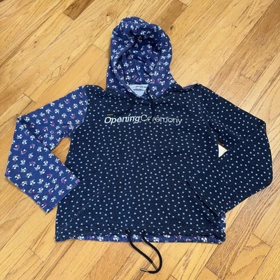 Opening Ceremony Hoodie M Sweatshirt Blue Floral Patchwork Pullover Drawstring - Image 1 of 4