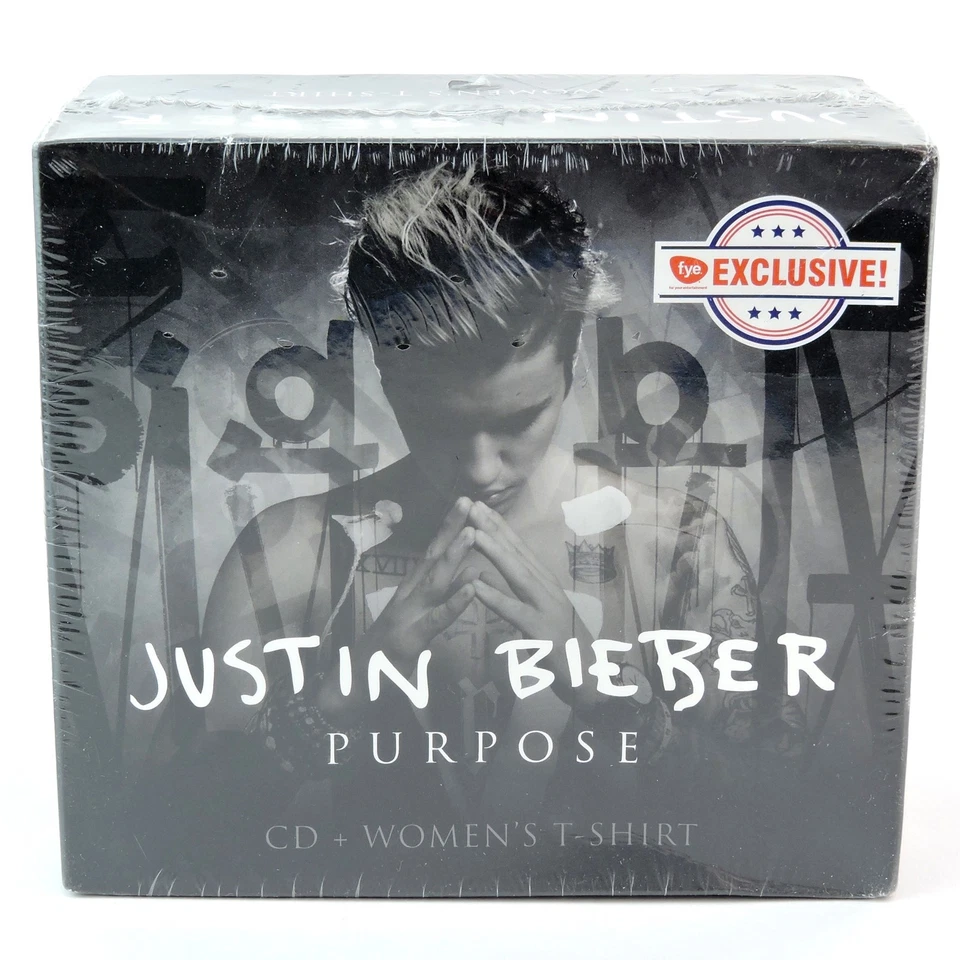 Justin Bieber Purpose CD and Womens T-Shirt Size large FYE Exclusive 2015 Foto 1 de 4