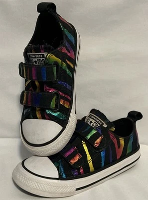 Camisetas bajas Converse All Star negras arco iris metálicas cebra para niños talla 8 preciosas usadas en excelente estado Foto 1 de 4