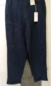 M&S COLLECTION Pure Linen Tapered Trousers Size 18 REGULAR NAVY - Picture 1 of 10